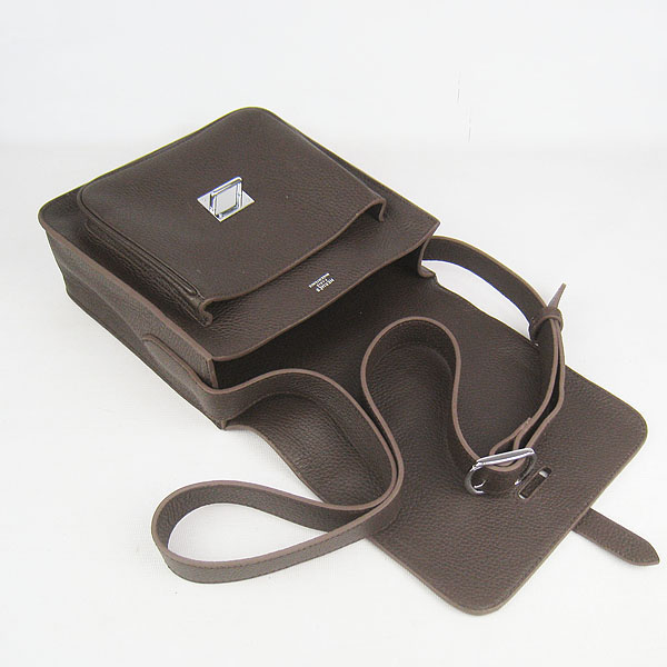 7A Hermes Togo Leather Messenger Bag Dark Coffee h2811 Replica